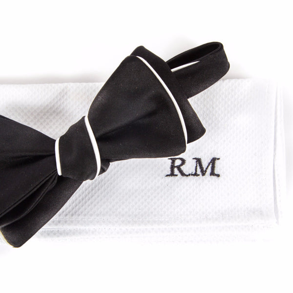  Black Personalized Bow Tie With Embroidered Initials : Handmade  Products